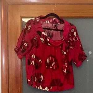 Leifsdottir Red Floral Print Bow Neck Blouse
